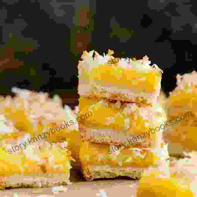 A Vibrant Image Of Lemon Coconut Bars, Featuring A Zesty Lemon Glaze And A Sprinkle Of Toasted Coconut Flakes. 365 Amazing Bar Cookie Recipes: A Bar Cookie Cookbook Everyone Loves