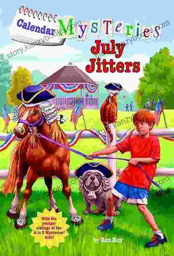 Calendar Mysteries July Jitters Book Cover With A Group Of Children Investigating A Mysterious Notebook Calendar Mysteries #7: July Jitters Ron Roy